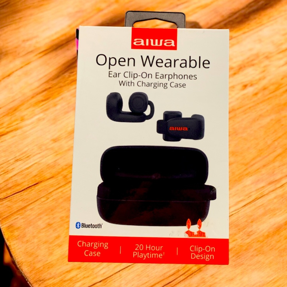 BRAND NEW Aiwa Open Wearable Ear Clip-On Earphones (Black/Red)